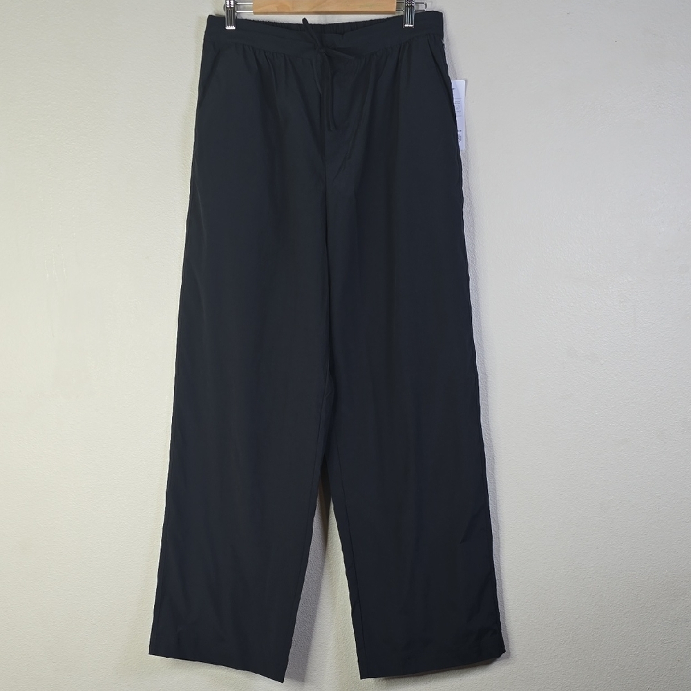 Athleta Drift Poplin Pants Black Back Elastic Waist Wide Leg Drawstring Size M. - Picture 4 of 12